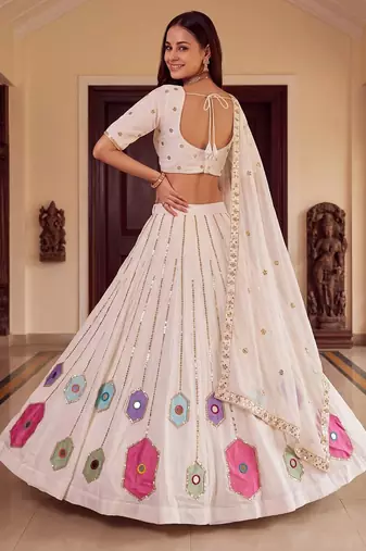White Designer Party Wear Lehenga Choli with Embroidery