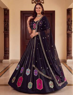 Black Designer Party Wear Lehenga Choli with Embroidery 3