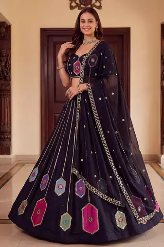 Black Designer Party Wear Lehenga Choli with Embroidery
