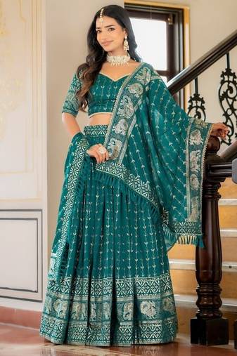 Rama Green Designer Party Wear Lehenga Choli with Embroidery