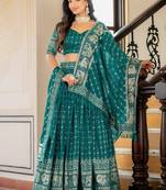 Rama Green Designer Party Wear Lehenga Choli with Embroidery