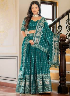 Rama Green Designer Party Wear Lehenga Choli with Embroidery 2