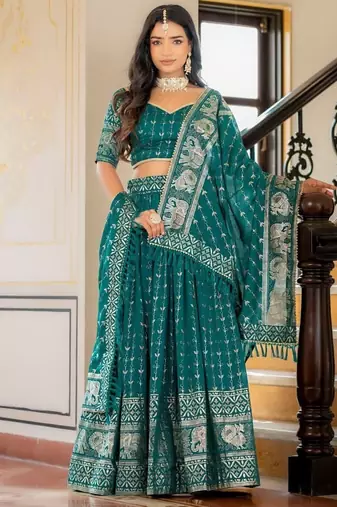 Rama Green Designer Party Wear Lehenga Choli with Embroidery