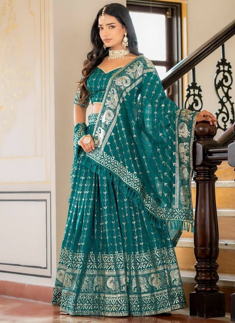 Rama Green Designer Party Wear Lehenga Choli with Embroidery