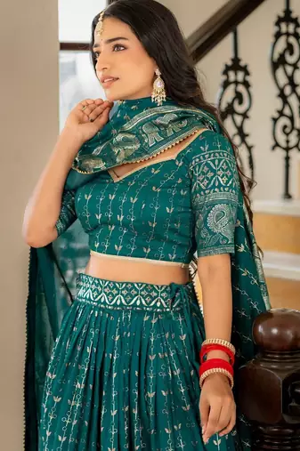 Rama Green Designer Party Wear Lehenga Choli with Embroidery