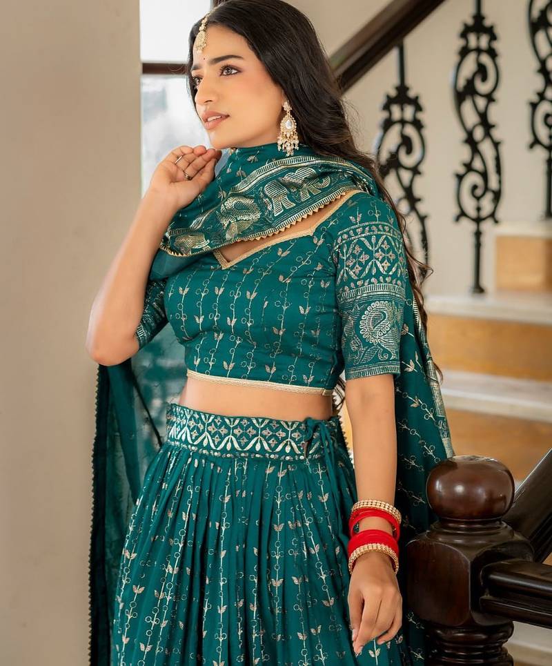 Rama Green Designer Party Wear Lehenga Choli with Embroidery