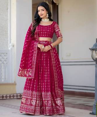 Rani Pink Designer Party Wear Lehenga Choli with Embroidery 1