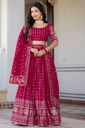 Rani Pink Designer Party Wear Lehenga Choli with Embroidery