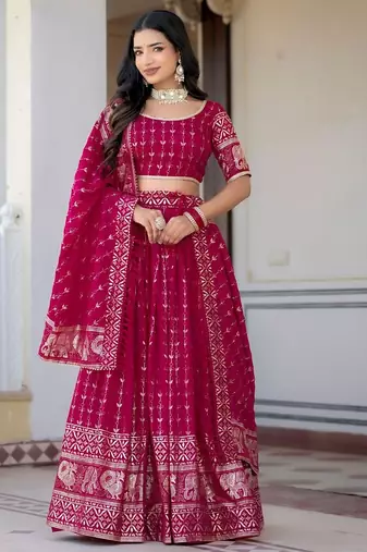 Rani Pink Designer Party Wear Lehenga Choli with Embroidery