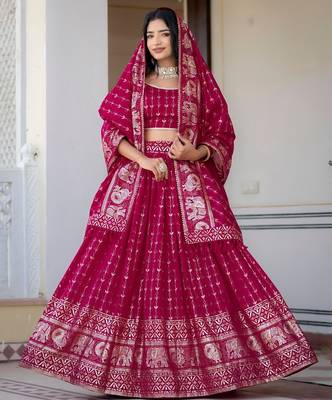 Rani Pink Designer Party Wear Lehenga Choli with Embroidery 2