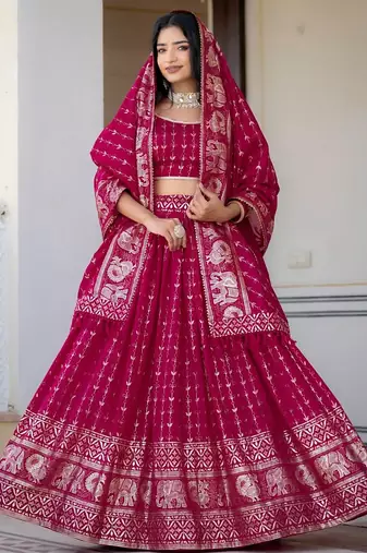 Rani Pink Designer Party Wear Lehenga Choli with Embroidery