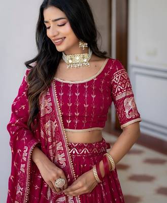 Rani Pink Designer Party Wear Lehenga Choli with Embroidery 4