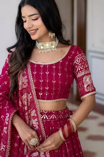 Rani Pink Designer Party Wear Lehenga Choli with Embroidery