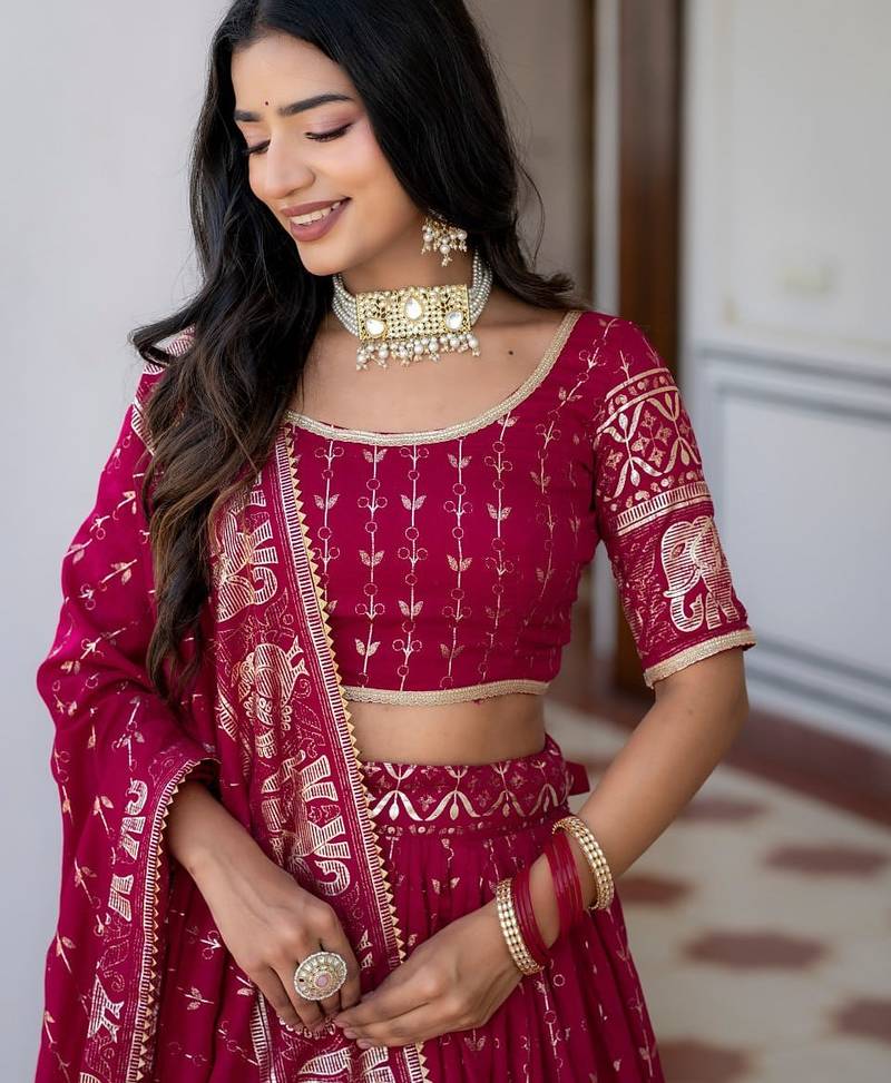 Rani Pink Designer Party Wear Lehenga Choli with Embroidery