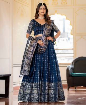 Navy Blue Designer Party Wear Lehenga Choli with Embroidery 1