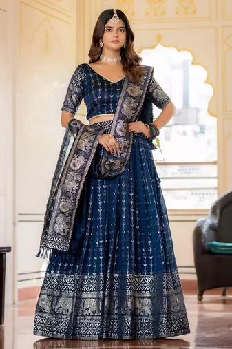Navy Blue Designer Party Wear Lehenga Choli with Embroidery