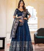 Navy Blue Designer Party Wear Lehenga Choli with Embroidery