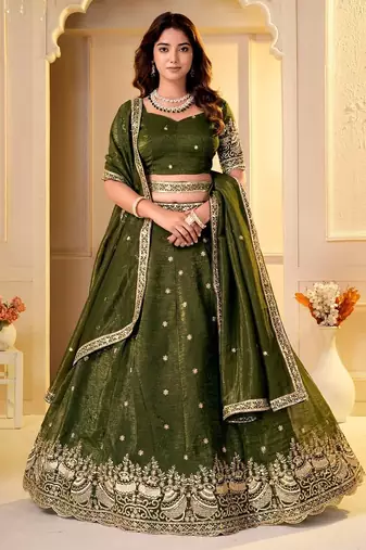 Green Designer Party Wear Lehenga Choli with Embroidery