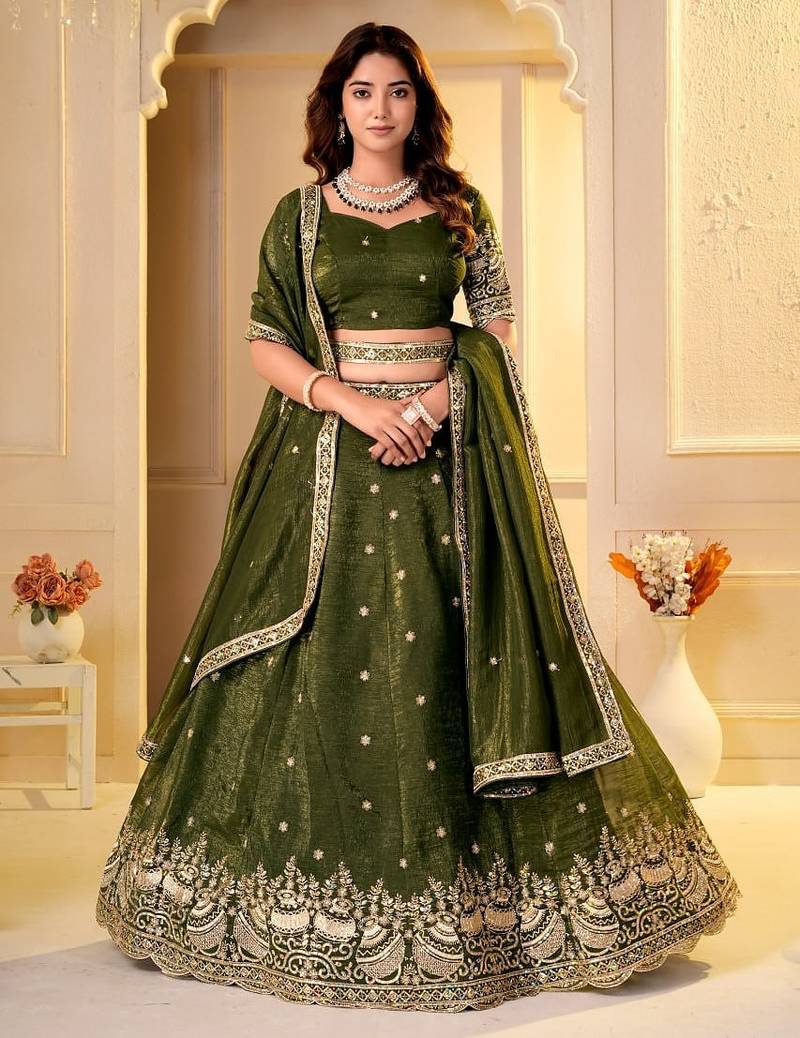 Green Designer Party Wear Lehenga Choli with Embroidery
