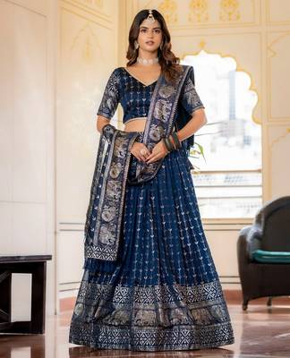Navy Blue Designer Party Wear Lehenga Choli with Embroidery 2