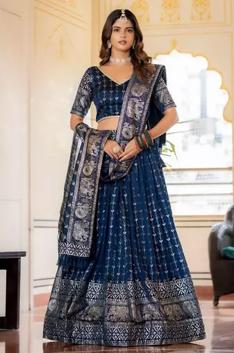 Navy Blue Designer Party Wear Lehenga Choli with Embroidery