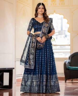 Navy Blue Designer Party Wear Lehenga Choli with Embroidery 4