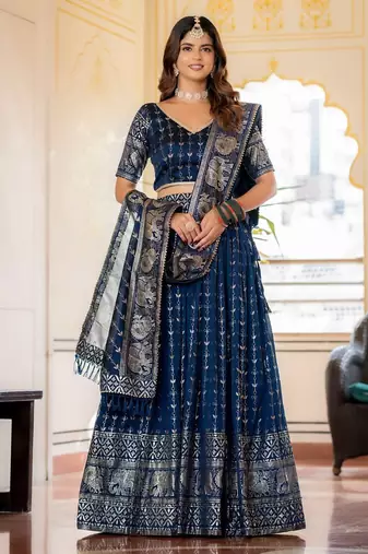 Navy Blue Designer Party Wear Lehenga Choli with Embroidery
