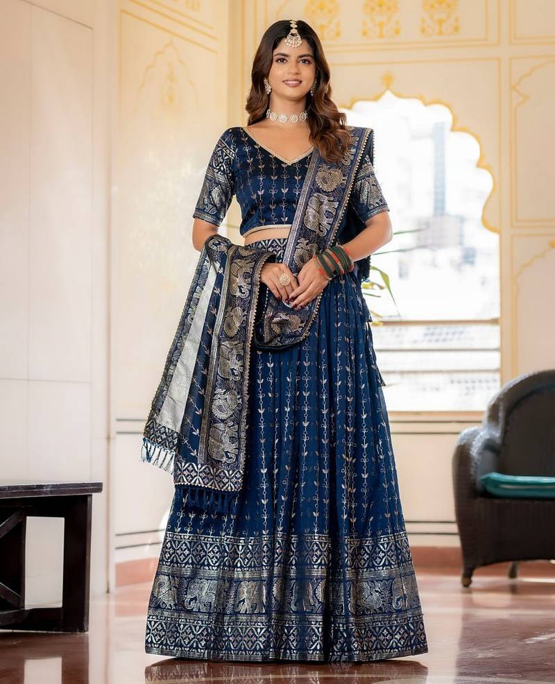 Navy Blue Designer Party Wear Lehenga Choli with Embroidery