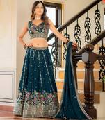 Teal Designer Party Wear Lehenga Choli with Embroidery