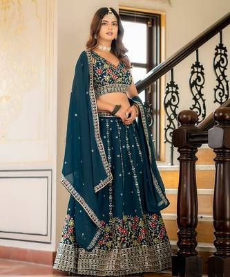 Teal Designer Party Wear Lehenga Choli with Embroidery 2