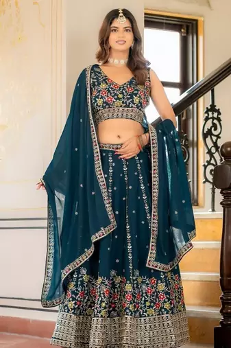 Teal Designer Party Wear Lehenga Choli with Embroidery
