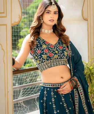 Teal Designer Party Wear Lehenga Choli with Embroidery 4