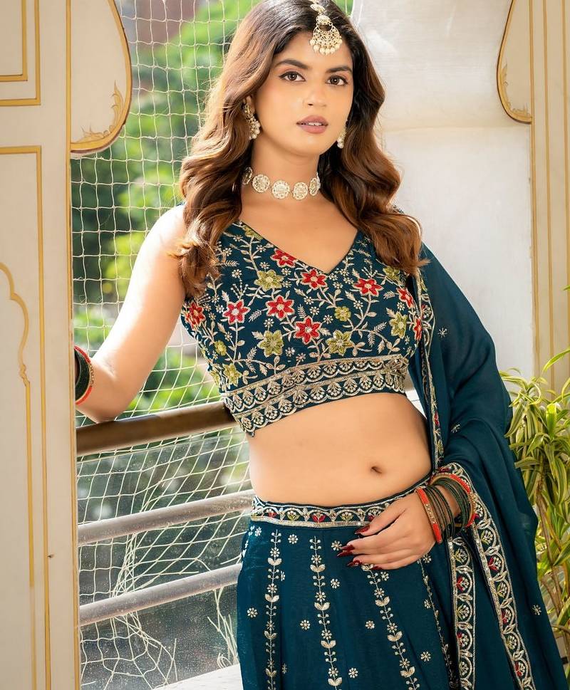 Teal Designer Party Wear Lehenga Choli with Embroidery
