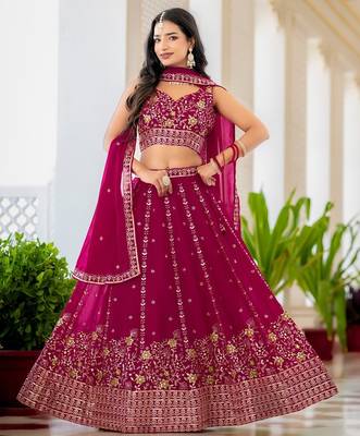 Rani Pink Designer Party Wear Lehenga Choli with Embroidery 1
