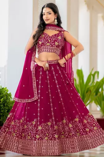 Rani Pink Designer Party Wear Lehenga Choli with Embroidery