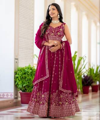 Rani Pink Designer Party Wear Lehenga Choli with Embroidery 2