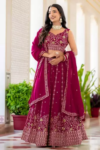Rani Pink Designer Party Wear Lehenga Choli with Embroidery