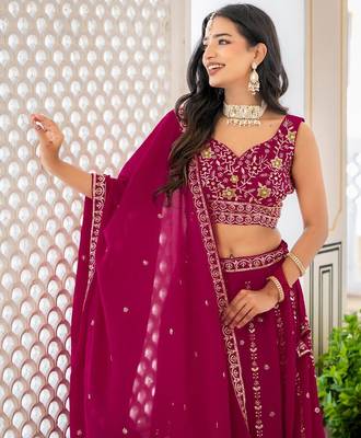 Rani Pink Designer Party Wear Lehenga Choli with Embroidery 3