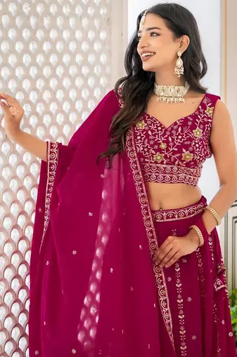 Rani Pink Designer Party Wear Lehenga Choli with Embroidery