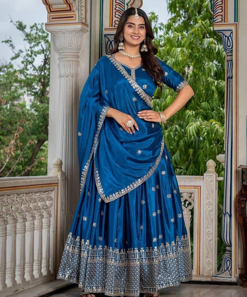 Rama Green Designer Party Wear Lehenga Choli with Embroidery