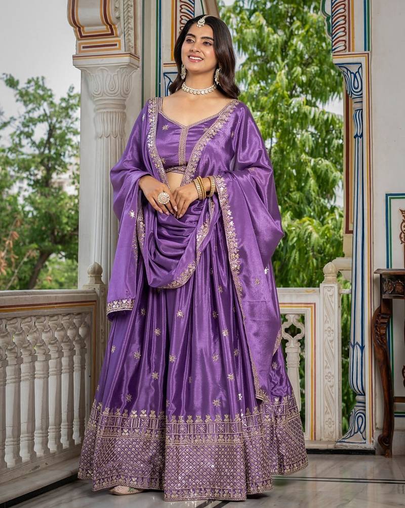 Lavender Designer Party Wear Lehenga Choli with Embroidery