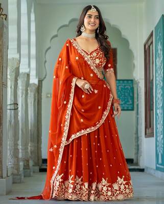 Elegant Rust Embroidered Lehenga Choli 5