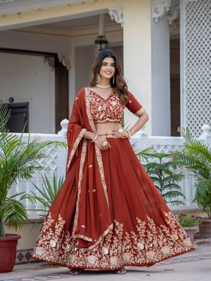 Mustard Designer Party Wear Lehenga Choli with Embroidery 5