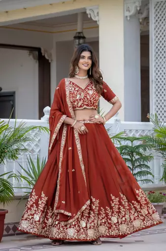 Mustard Designer Party Wear Lehenga Choli with Embroidery