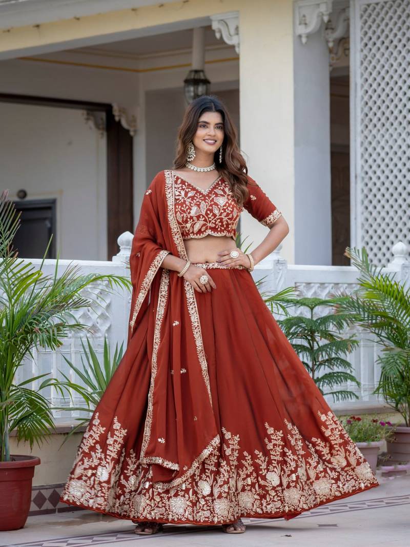Mustard Designer Party Wear Lehenga Choli with Embroidery