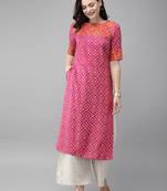 Women pink & mustard yellow printed straight kurta