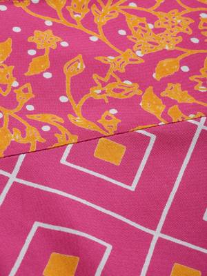 Women pink & mustard yellow printed straight kurta 2