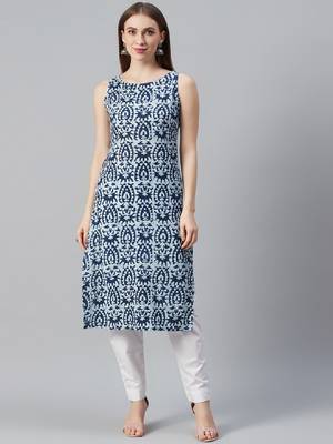 Women navy blue & white printed straight kurta 1