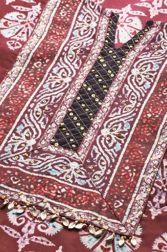 Women burgundy & blue pure cotton printed a-line tunic kurta