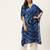 Women navy blue & white hand dyed asymmetric kaftan crepe kurta